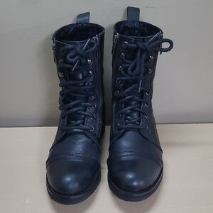 Steve Madden Yanki Quilted Leather Mid-Calf Combat Boot Black Zip/Lace Up 8